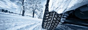 Tire on car in snow